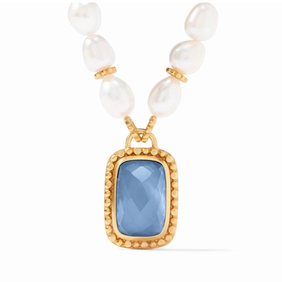 NWT Luxury Summer Authentic Julie Vos Pearl Iridescent Chalcedony Blue Necklace - Picture 1 of 17
